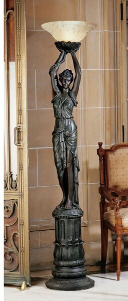 Decorative Style Woman Torchiere Lamp Sculpture Tall Sculptural Empire